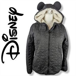 Disney Mickey Mouse Ears Disney Black Quilted Hooded Puffer Jacket, Size XS.NEW!